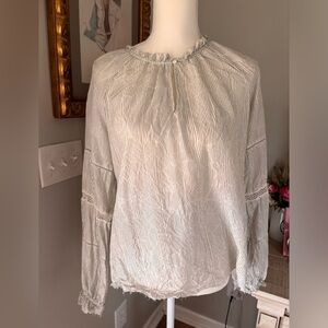 Go Silk 100% silk blouse white with black stripes raw hems size medium